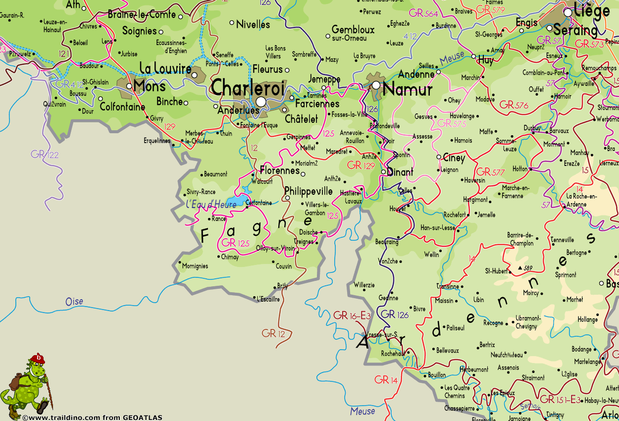 Hiking map Belgium Region Namur