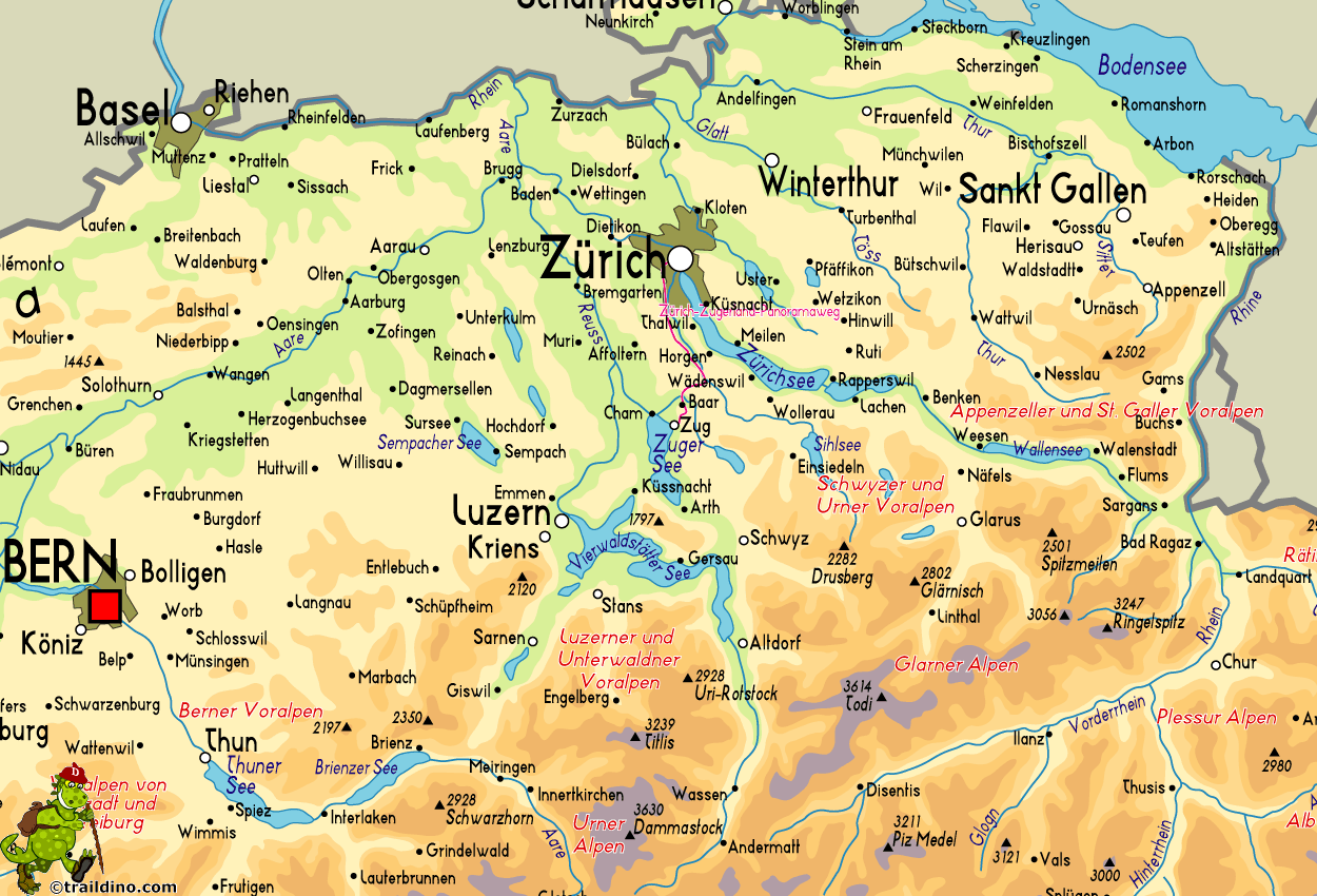 Map Zürich-Zugerland Panoramaweg
